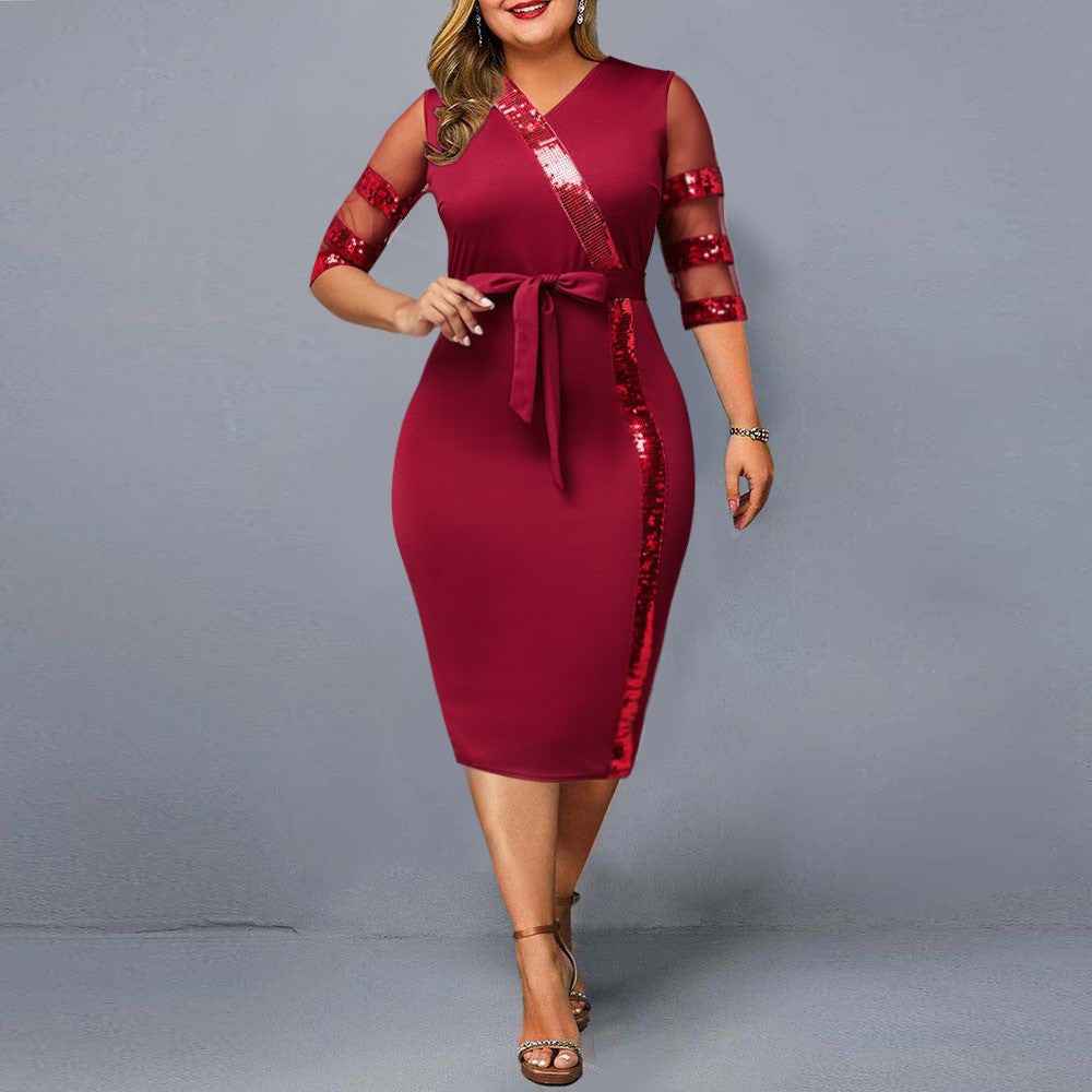 Women’s Plus Size Sequin Mesh Bodycon Dress