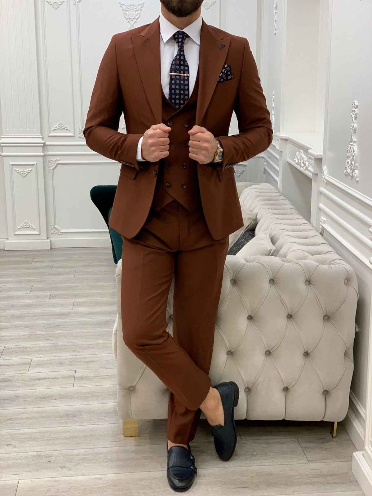 Men’s Brown 3-Piece Slim Fit Suit