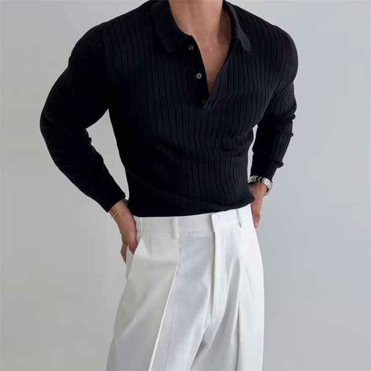 Men’s Ribbed Knit Long Sleeve Polo