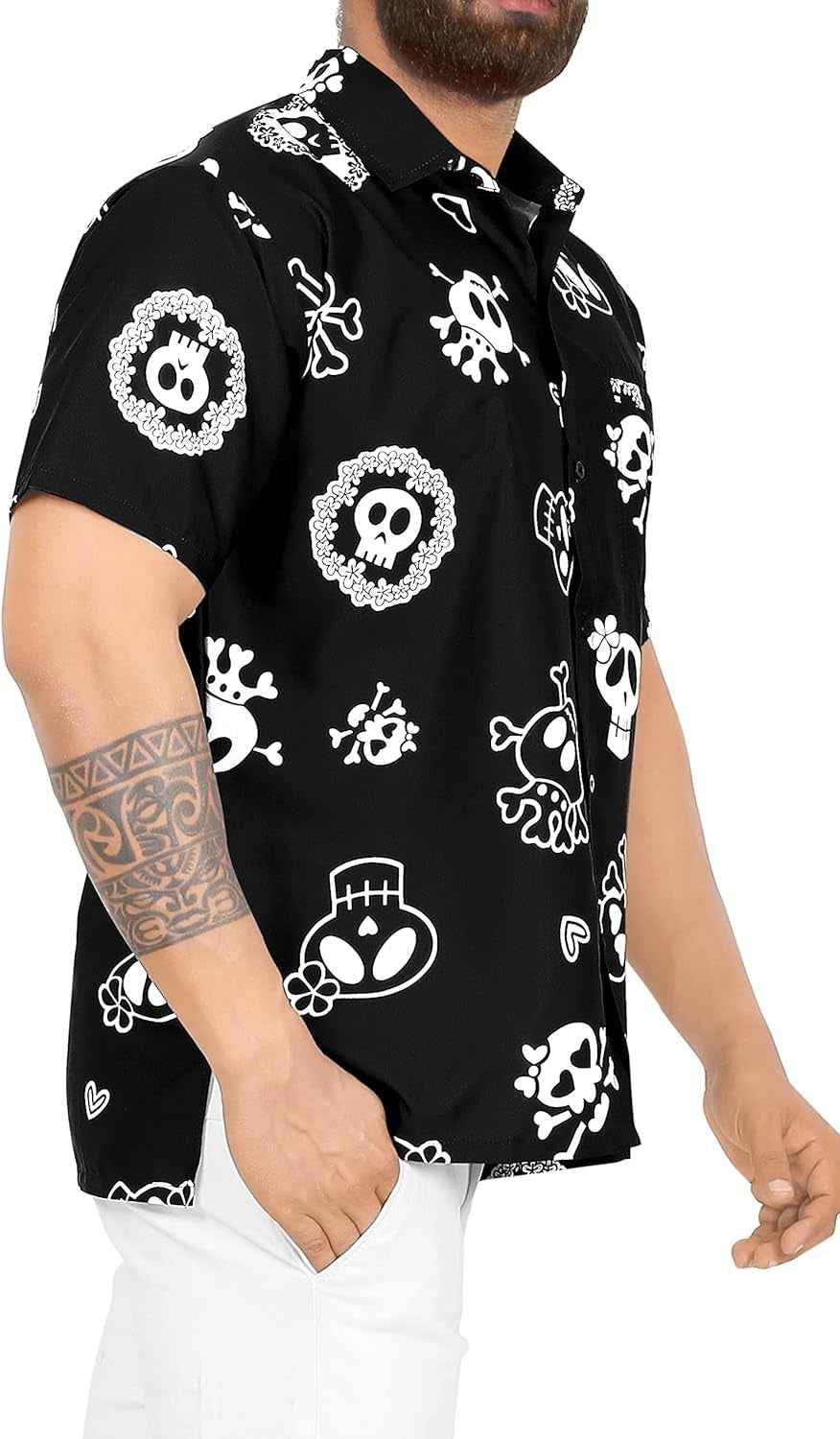Men’s Skull Print Hawaiian Button-Up Shirt