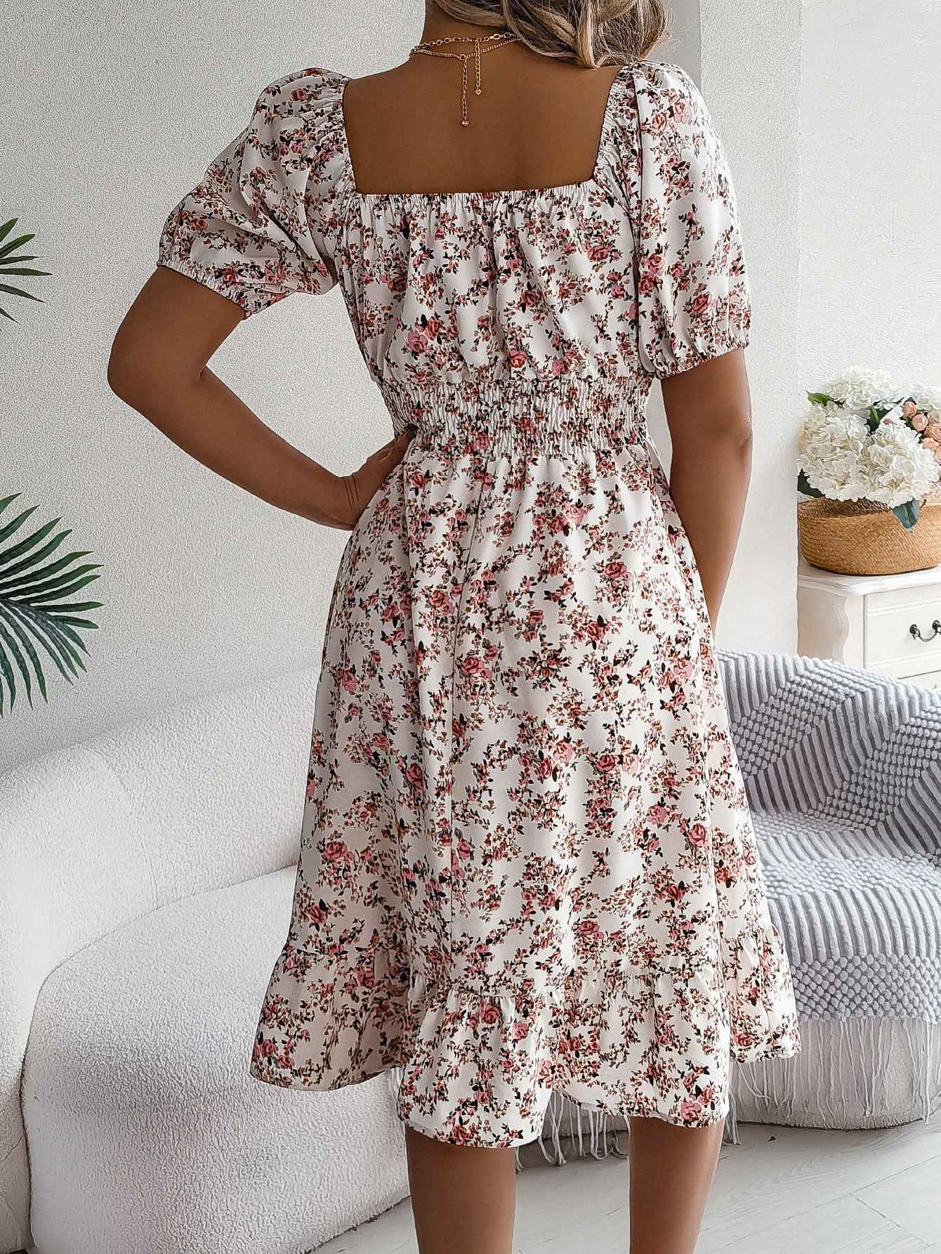 Timeless Floral Square Collar Dress