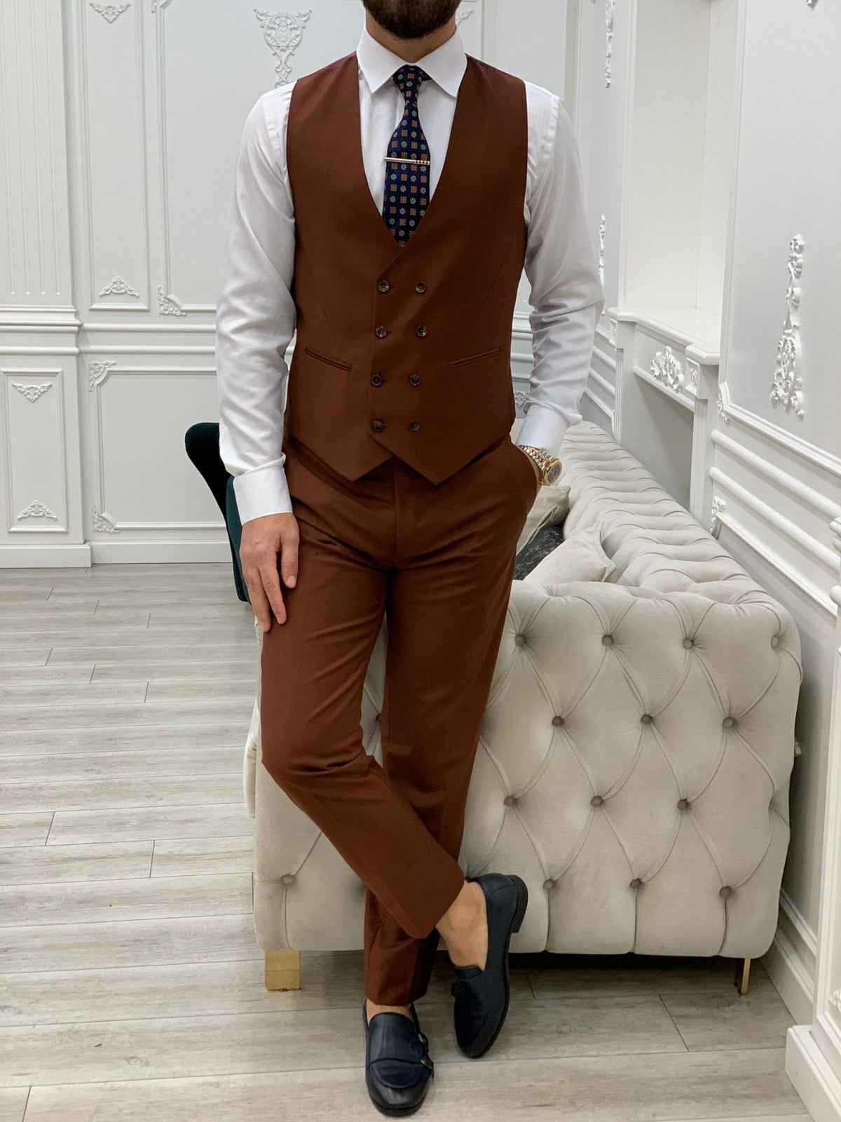 Men’s Brown 3-Piece Slim Fit Suit