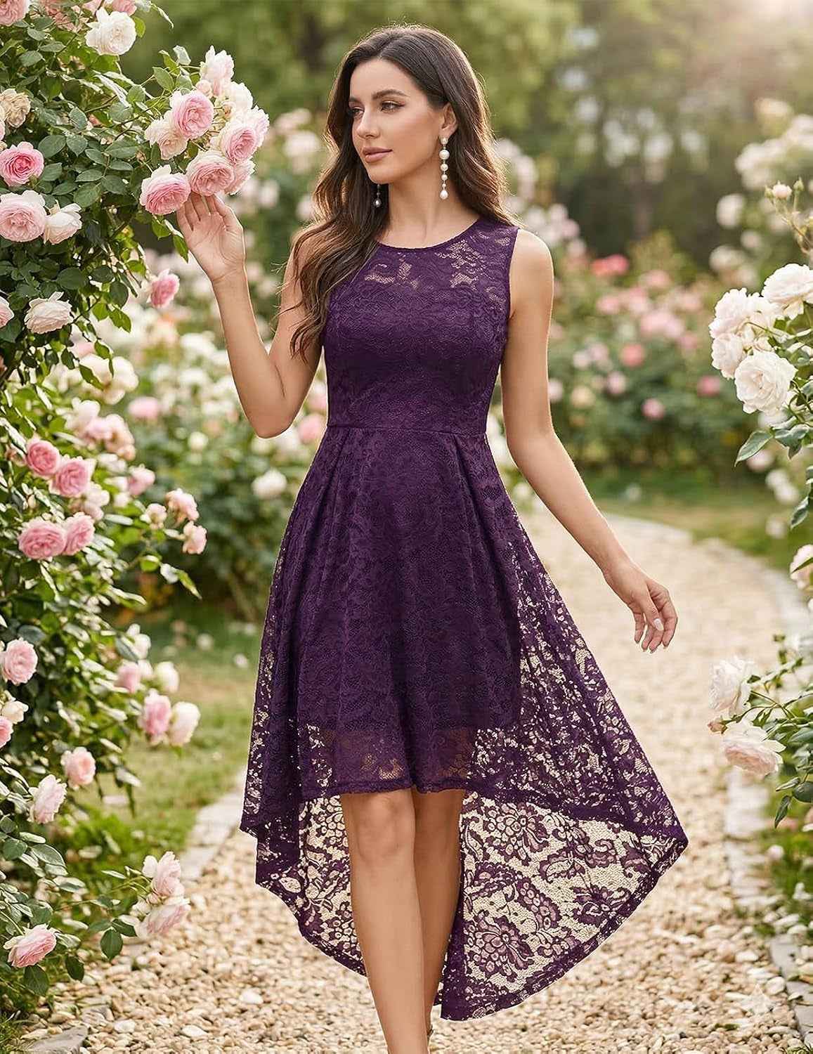 Women’s Floral Lace High-Low A-Line Dress