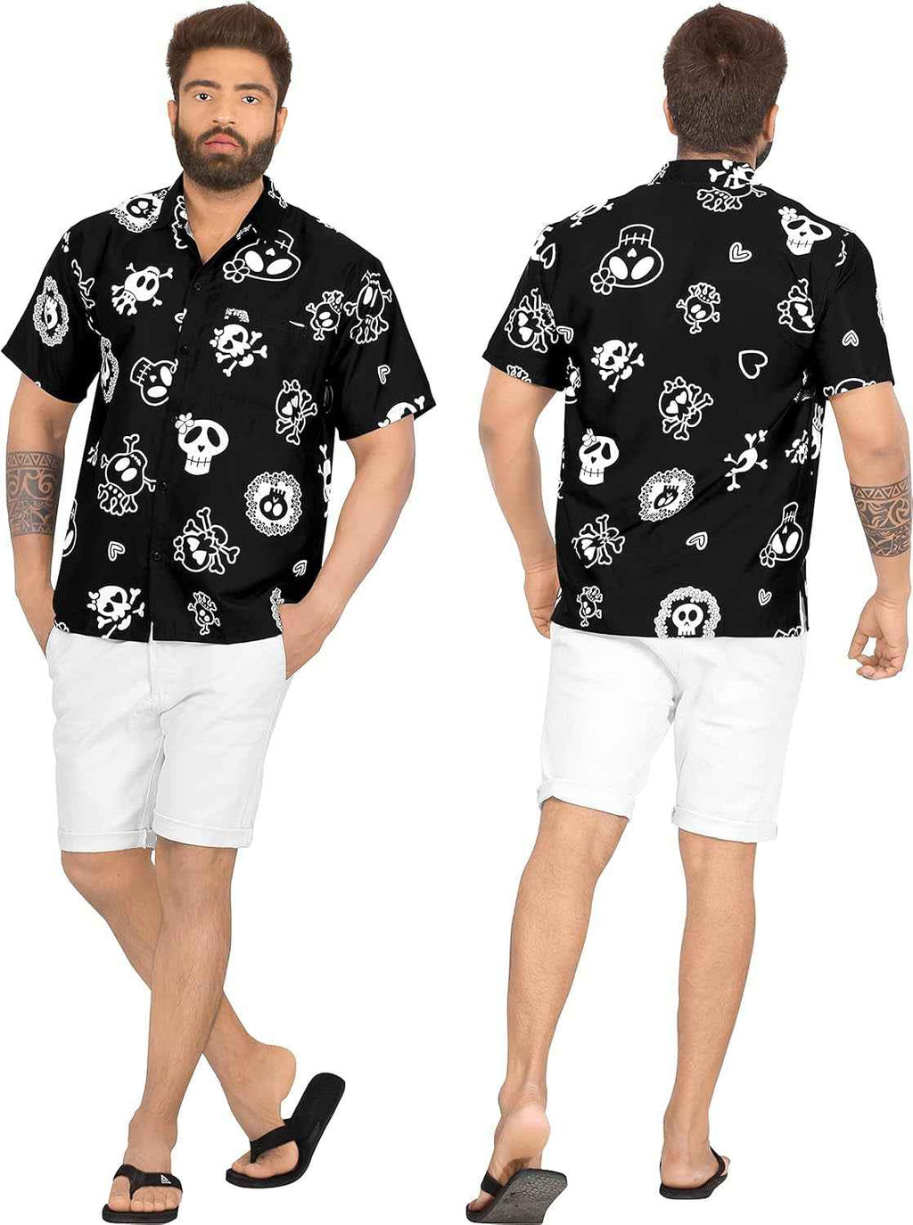 Men’s Skull Print Hawaiian Button-Up Shirt