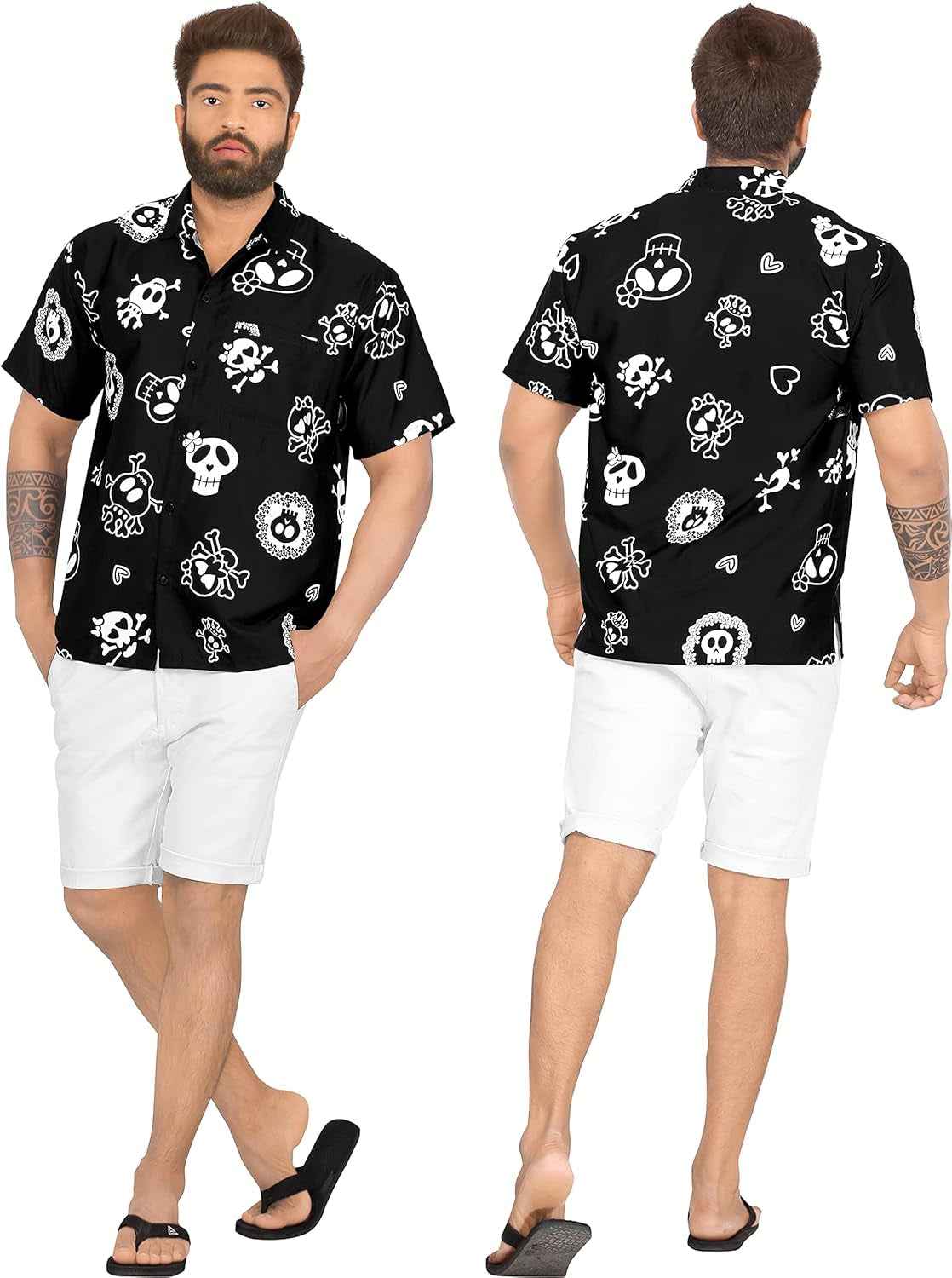 Men’s Skull Print Hawaiian Button-Up Shirt