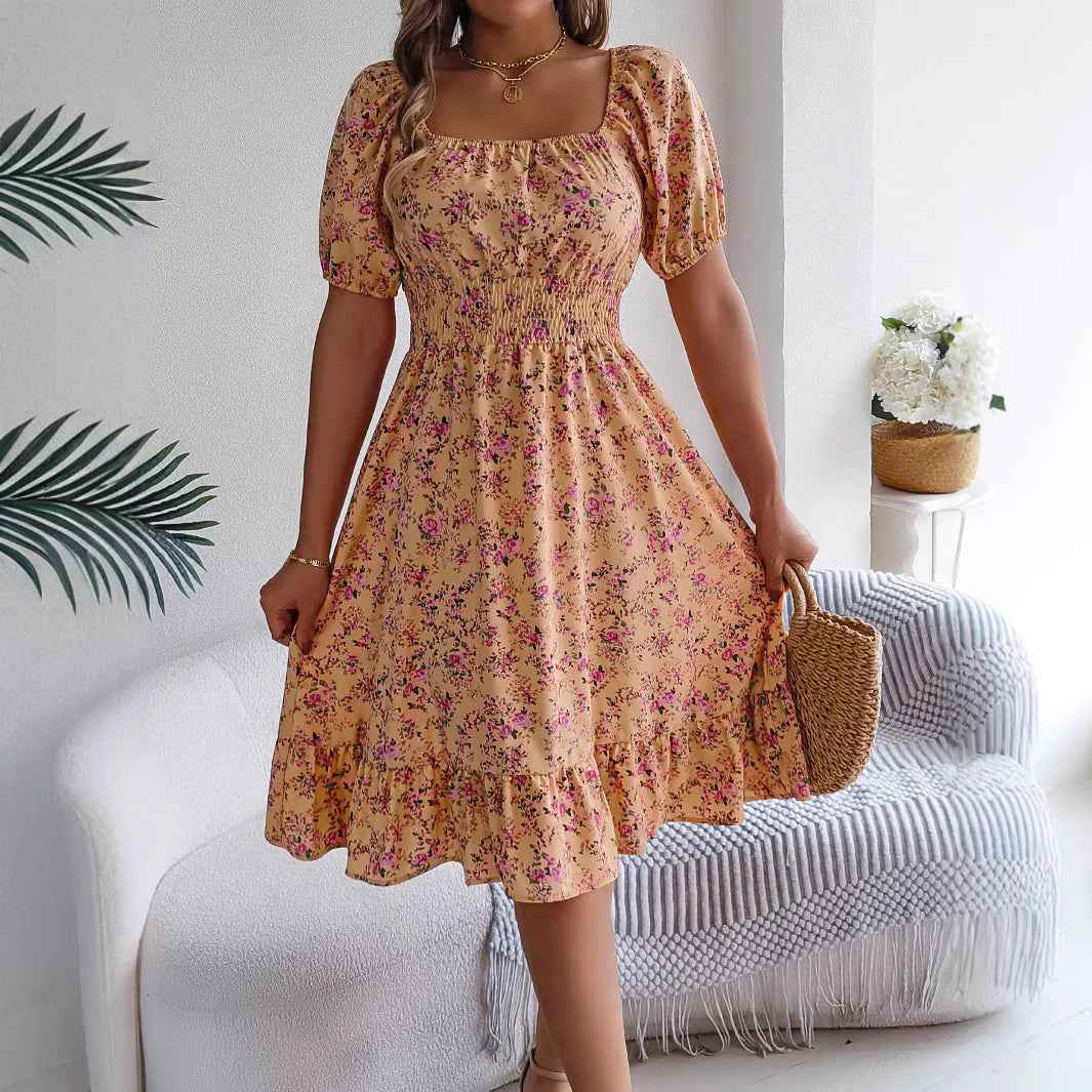 Timeless Floral Square Collar Dress