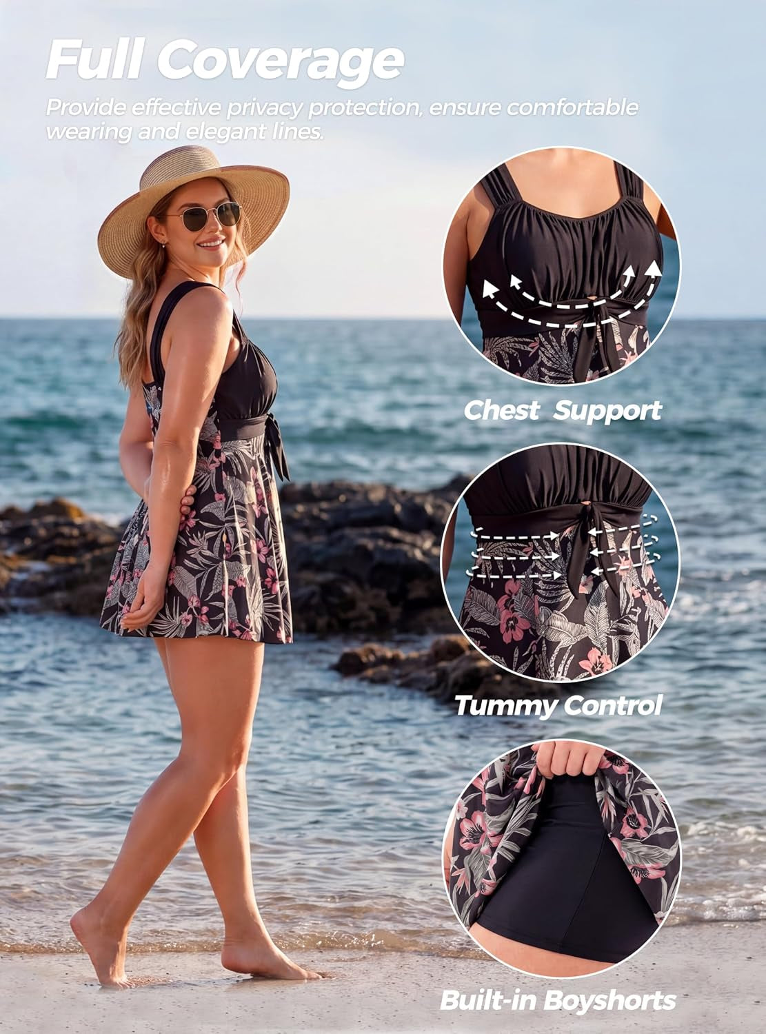 Women's Plus Size Tummy Control Swim Dress