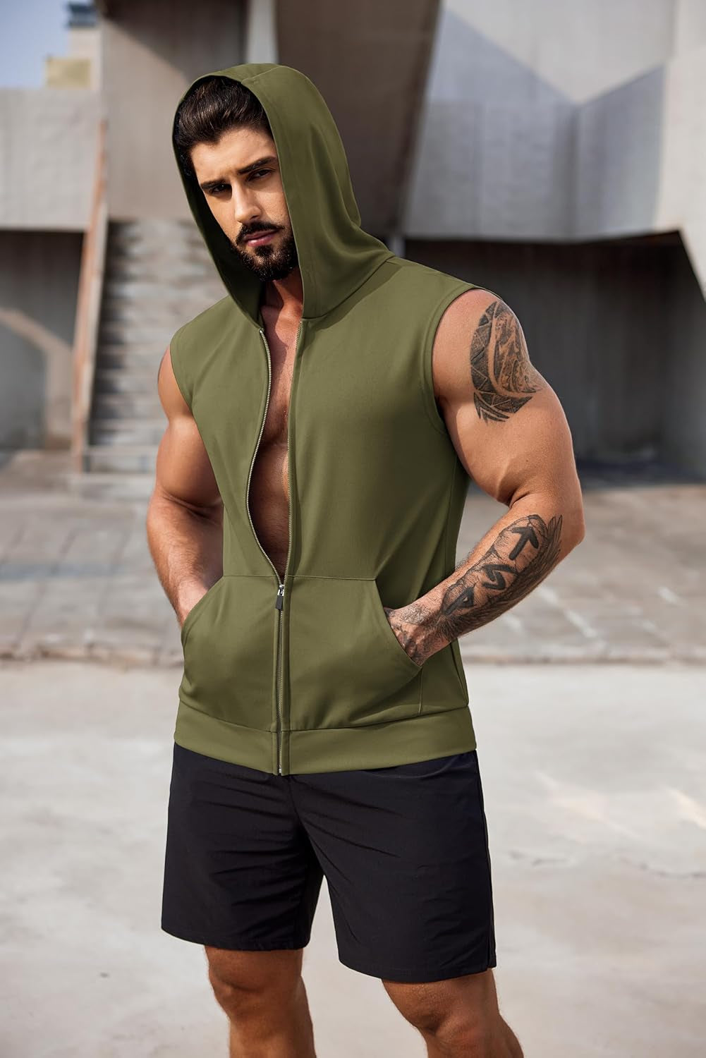 Men's Zip-Up Hooded Gym Tank