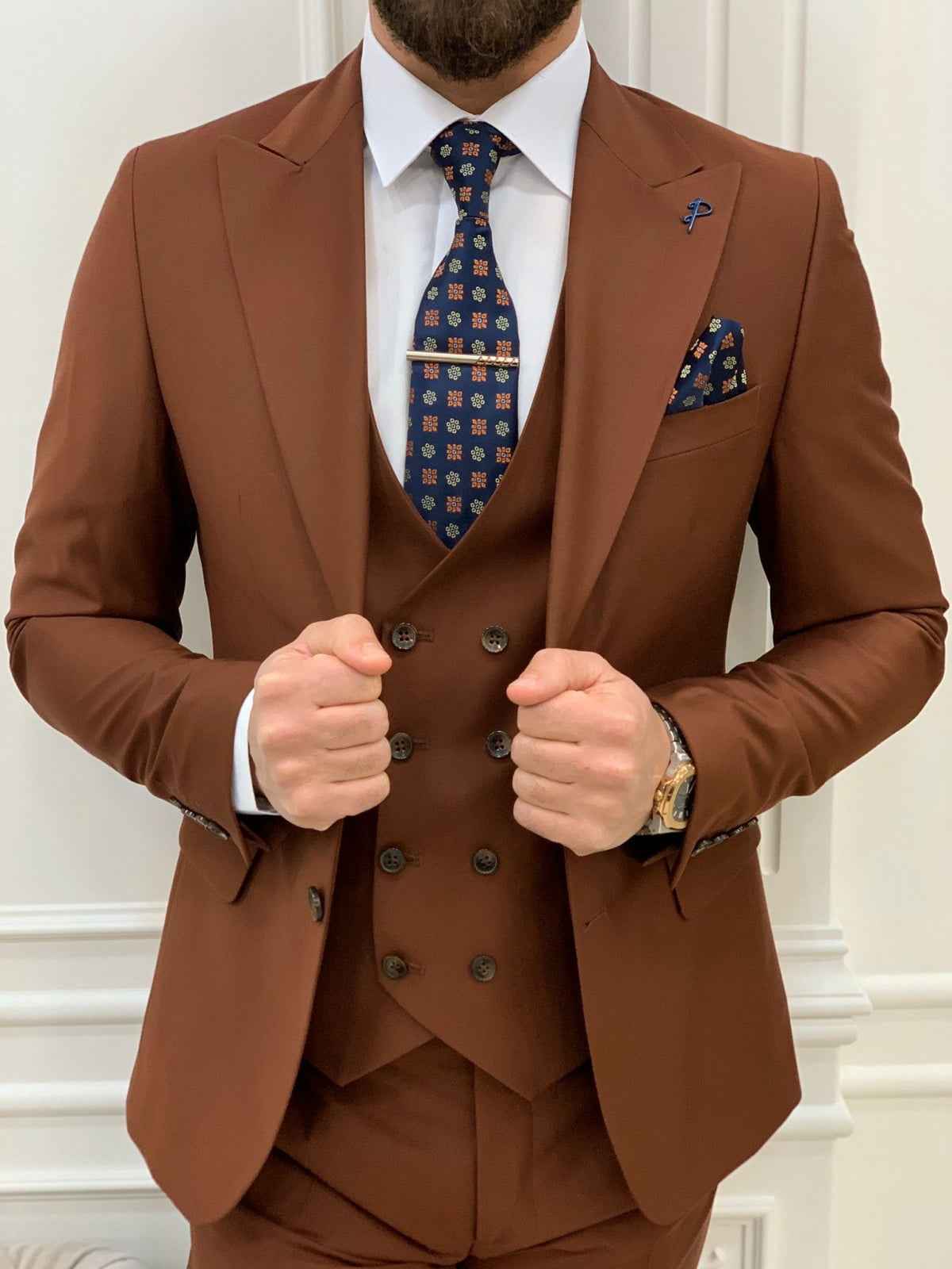 Men’s Brown 3-Piece Slim Fit Suit