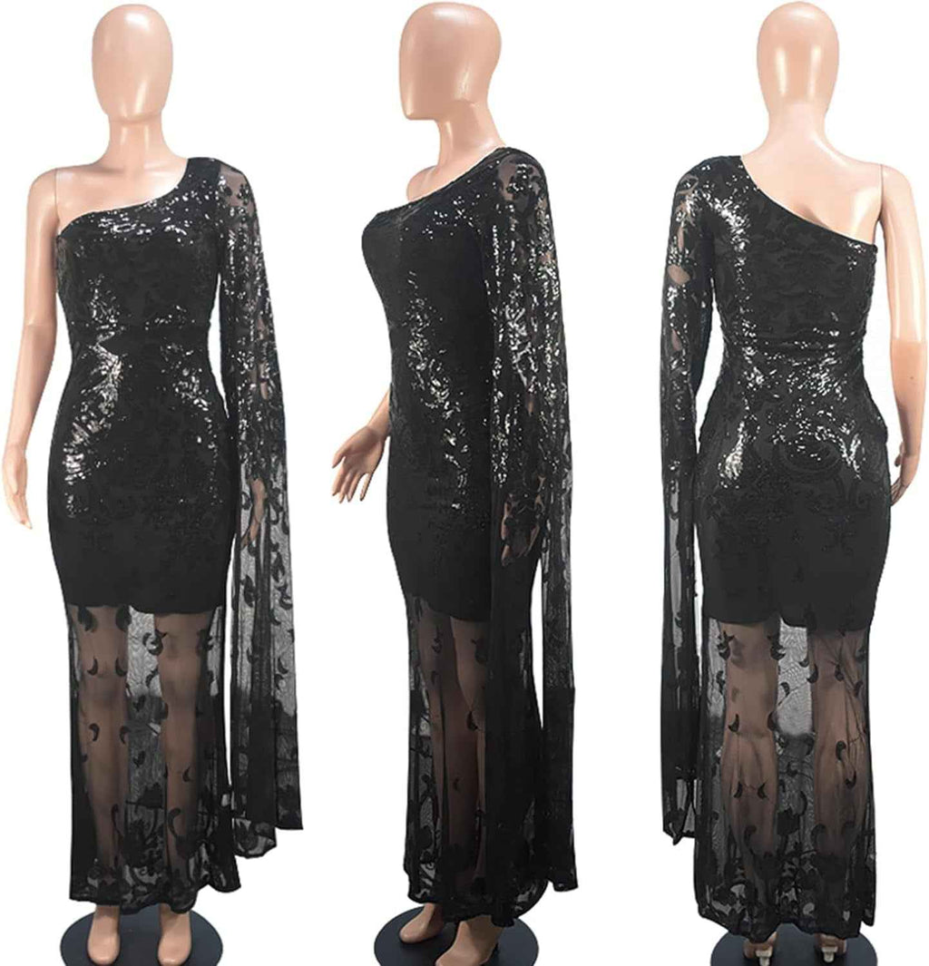 Sparkle Sheer Sequin Evening Gown