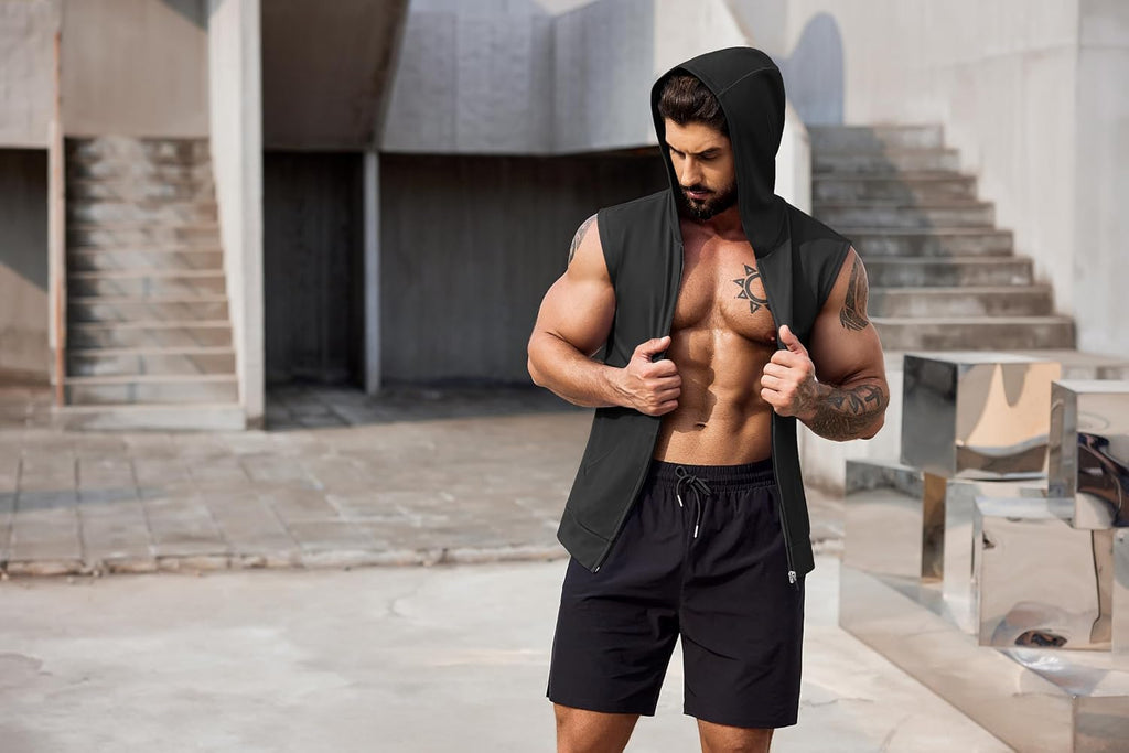 Men's Zip-Up Hooded Gym Tank
