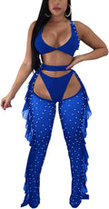 Women'S Sexy 2 Pieces Outfit See through Crop Top and Pants Sets Mesh Cover up Backless Jumpsuits Clubwear
