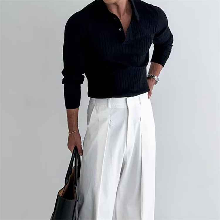 Men’s Ribbed Knit Long Sleeve Polo