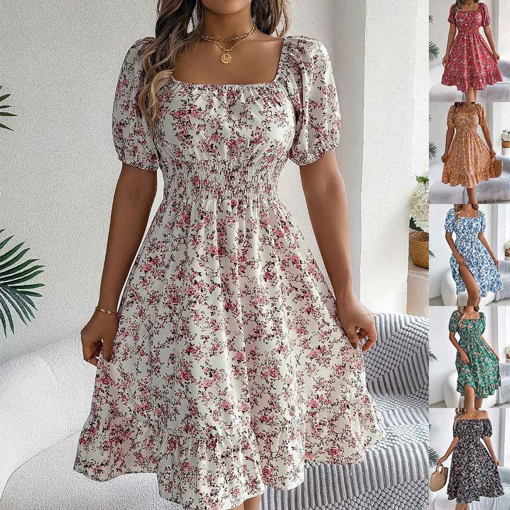 Timeless Floral Square Collar Dress