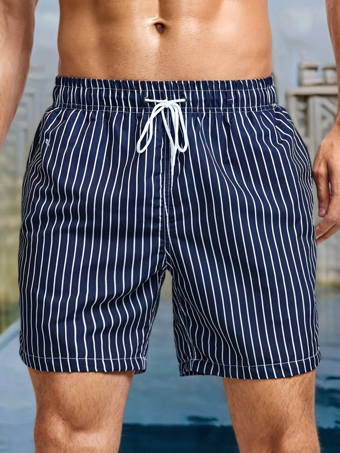 Men's Striped Linen Drawstring Shorts