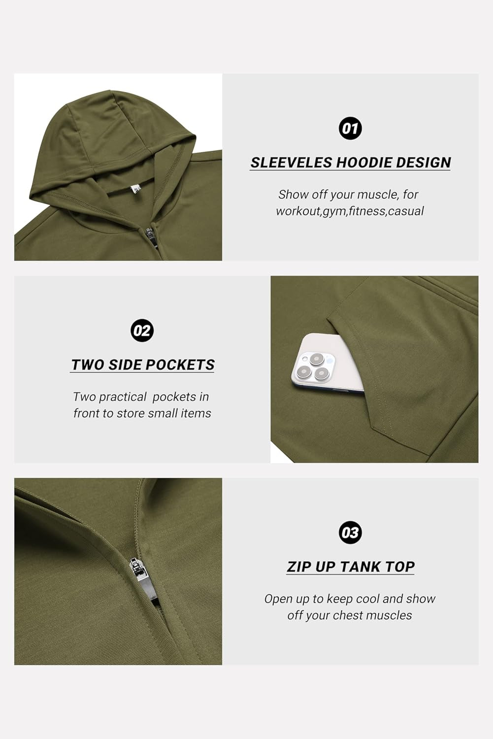 Men's Zip-Up Hooded Gym Tank