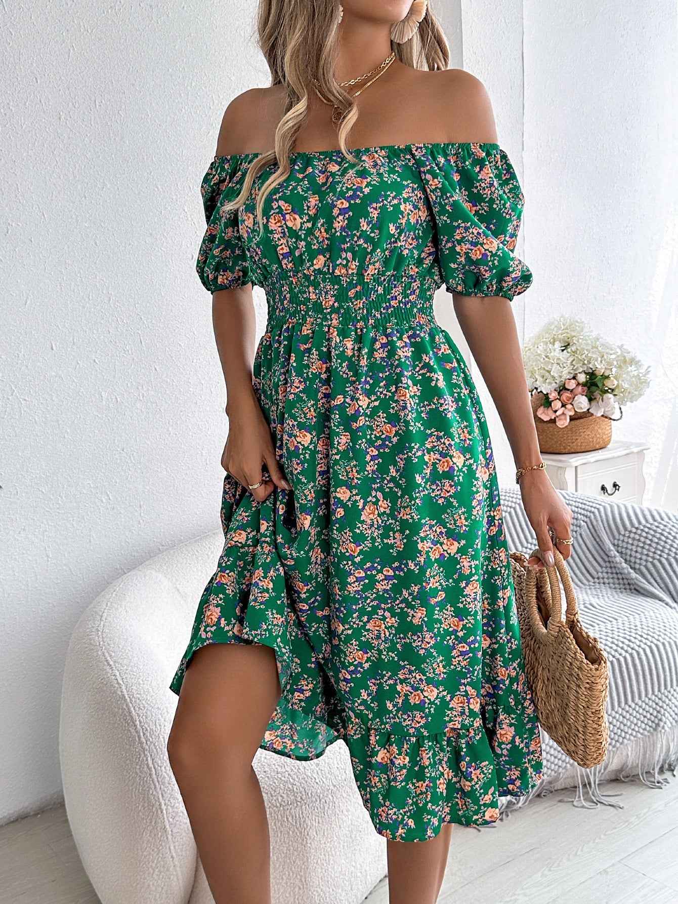 Timeless Floral Square Collar Dress