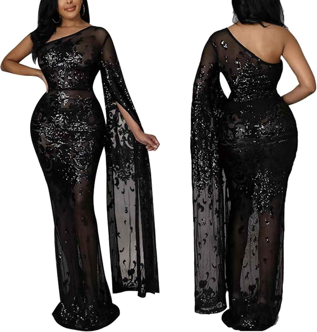 Sparkle Sheer Sequin Evening Gown