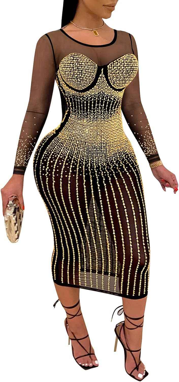 Rhinestone Glamour Bodycon Midi Dress