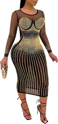 Rhinestone Glamour Bodycon Midi Dress