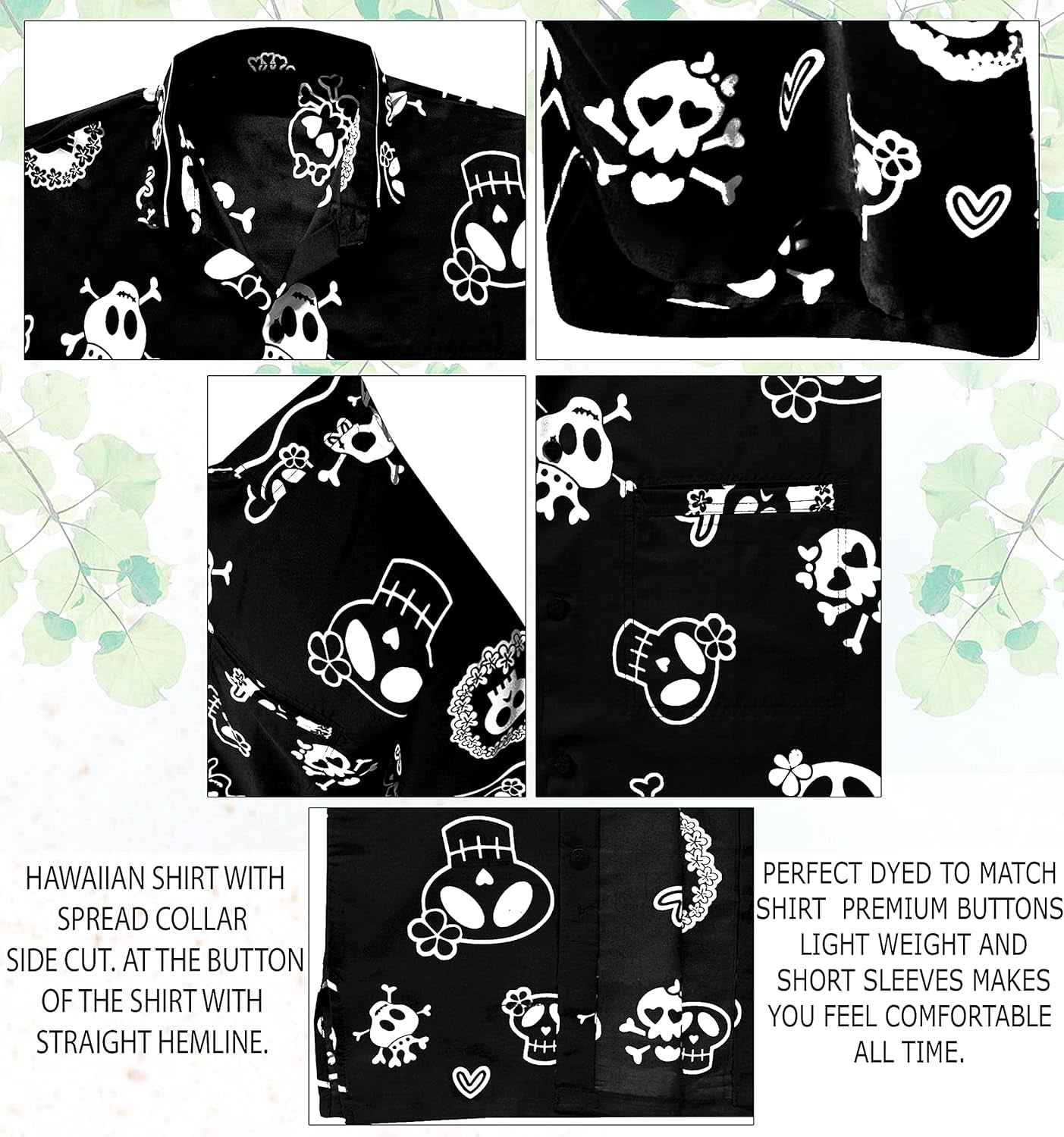 Men’s Skull Print Hawaiian Button-Up Shirt