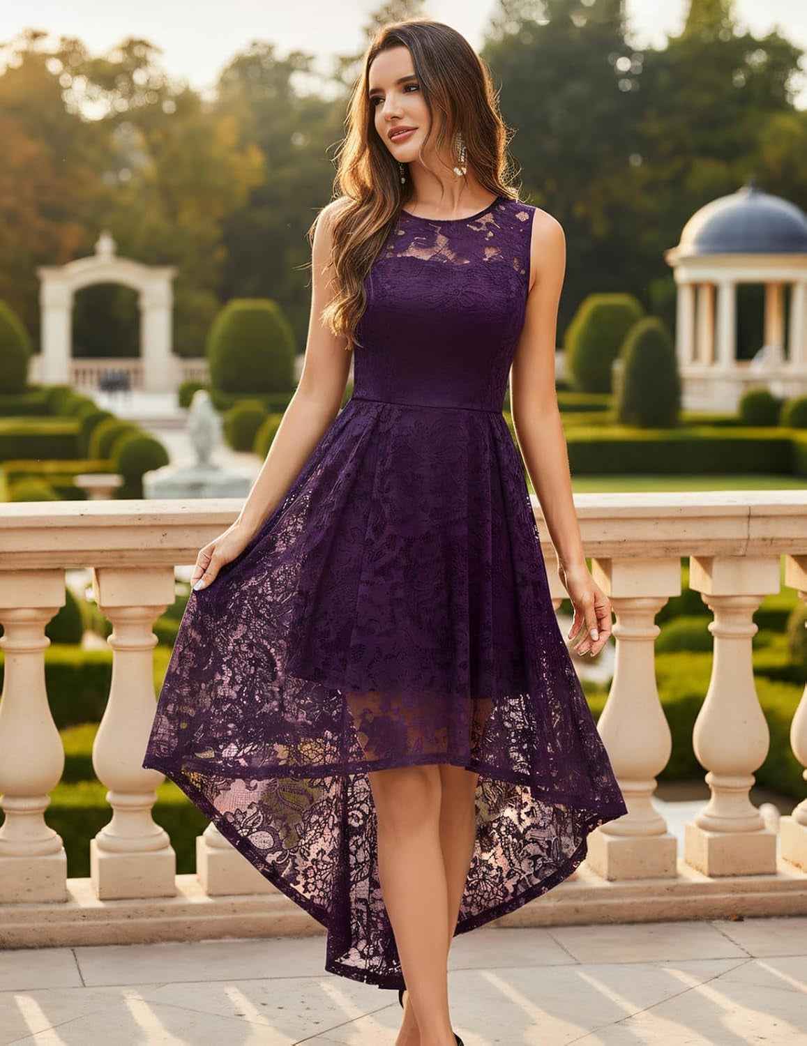 Women’s Floral Lace High-Low A-Line Dress