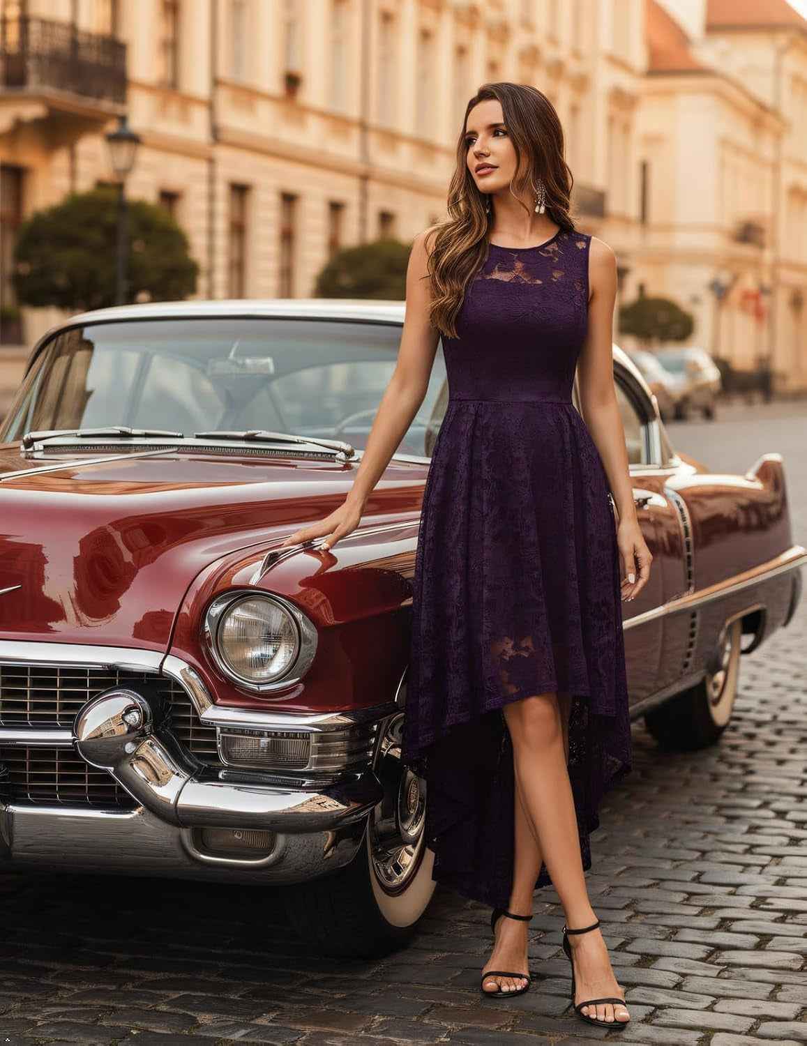 Women’s Floral Lace High-Low A-Line Dress