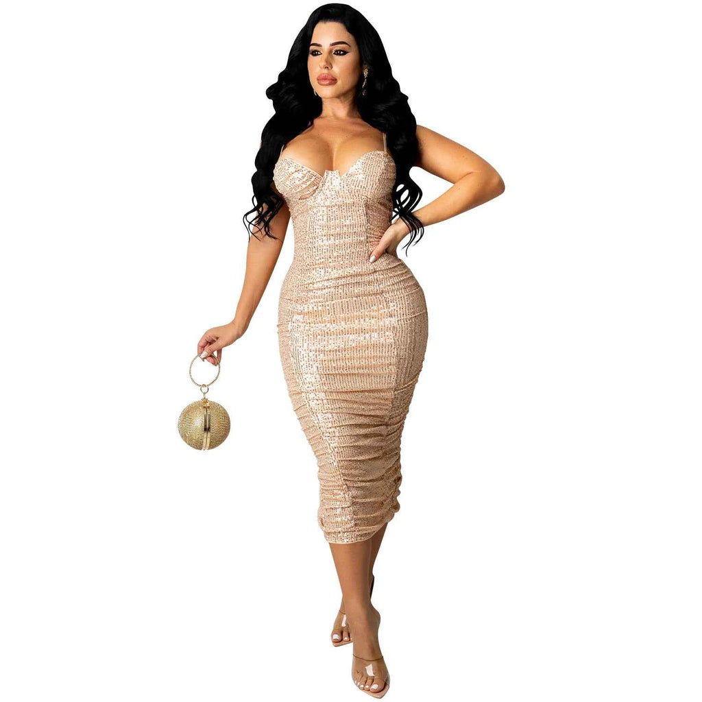 Women’s Sequin Ruched Midi Dress