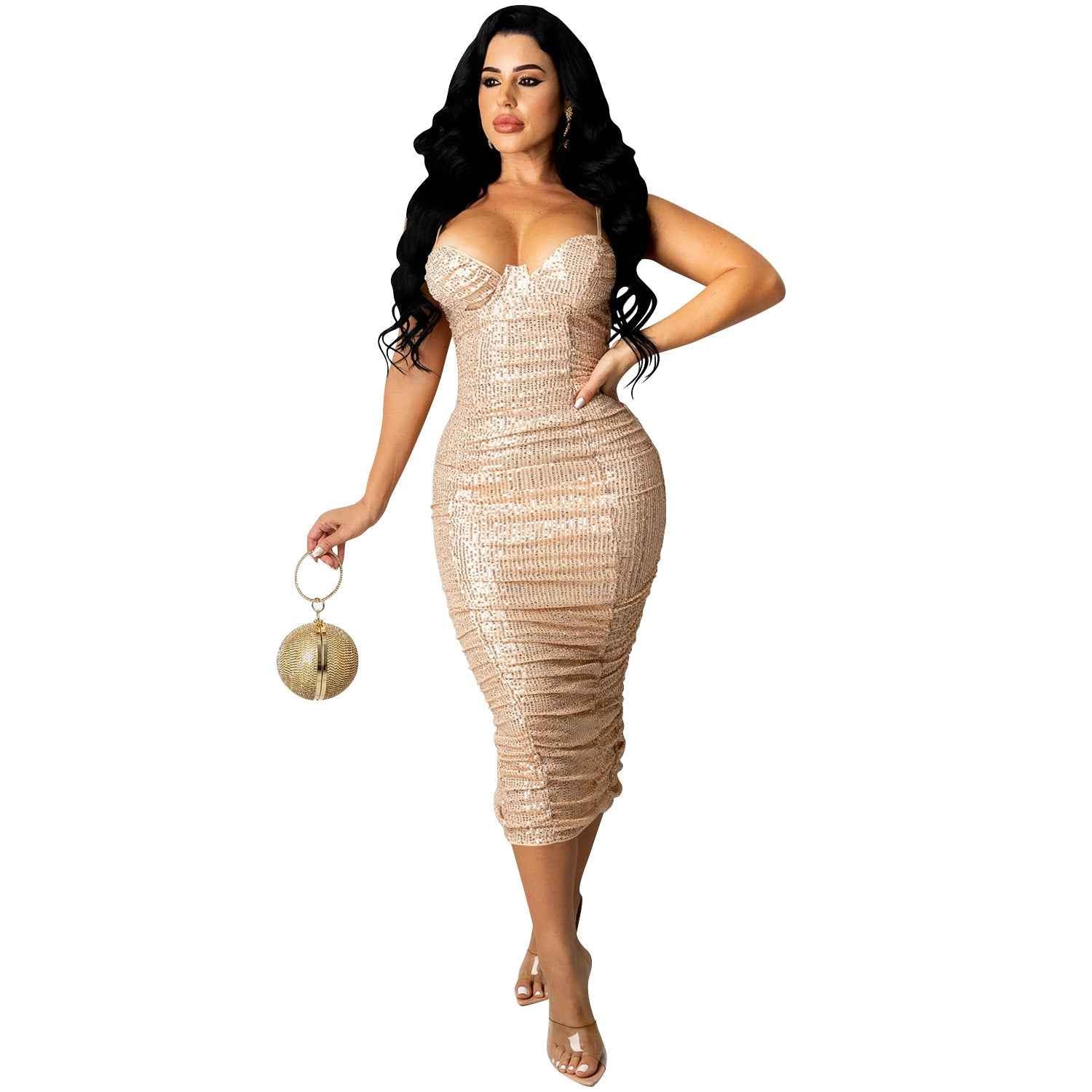 Women’s Sequin Ruched Midi Dress