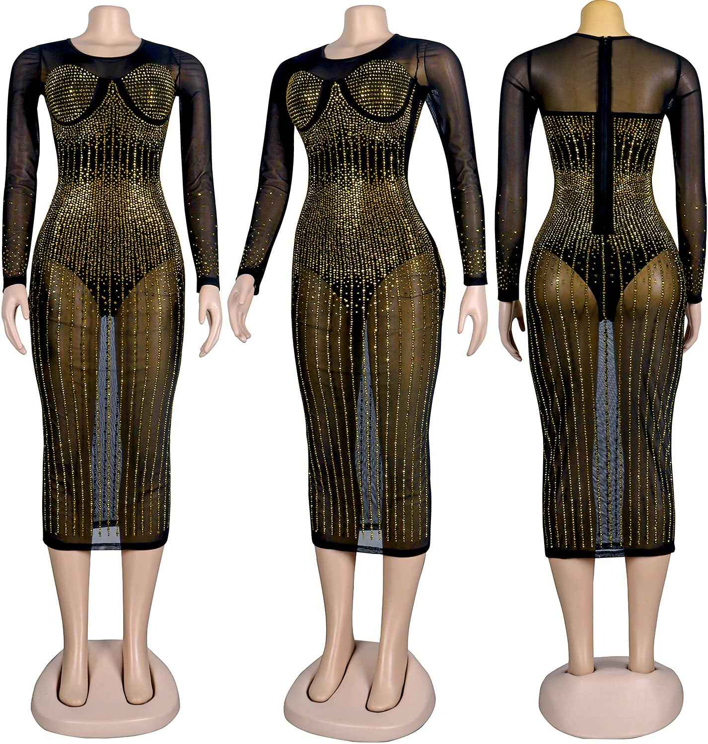 Rhinestone Glamour Bodycon Midi Dress