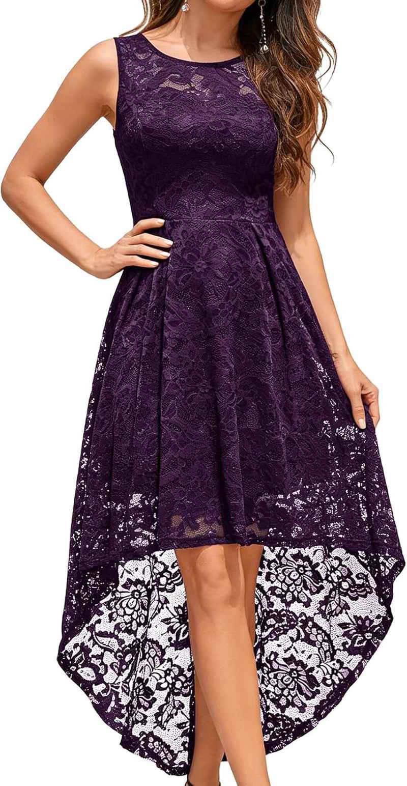 Women’s Floral Lace High-Low A-Line Dress