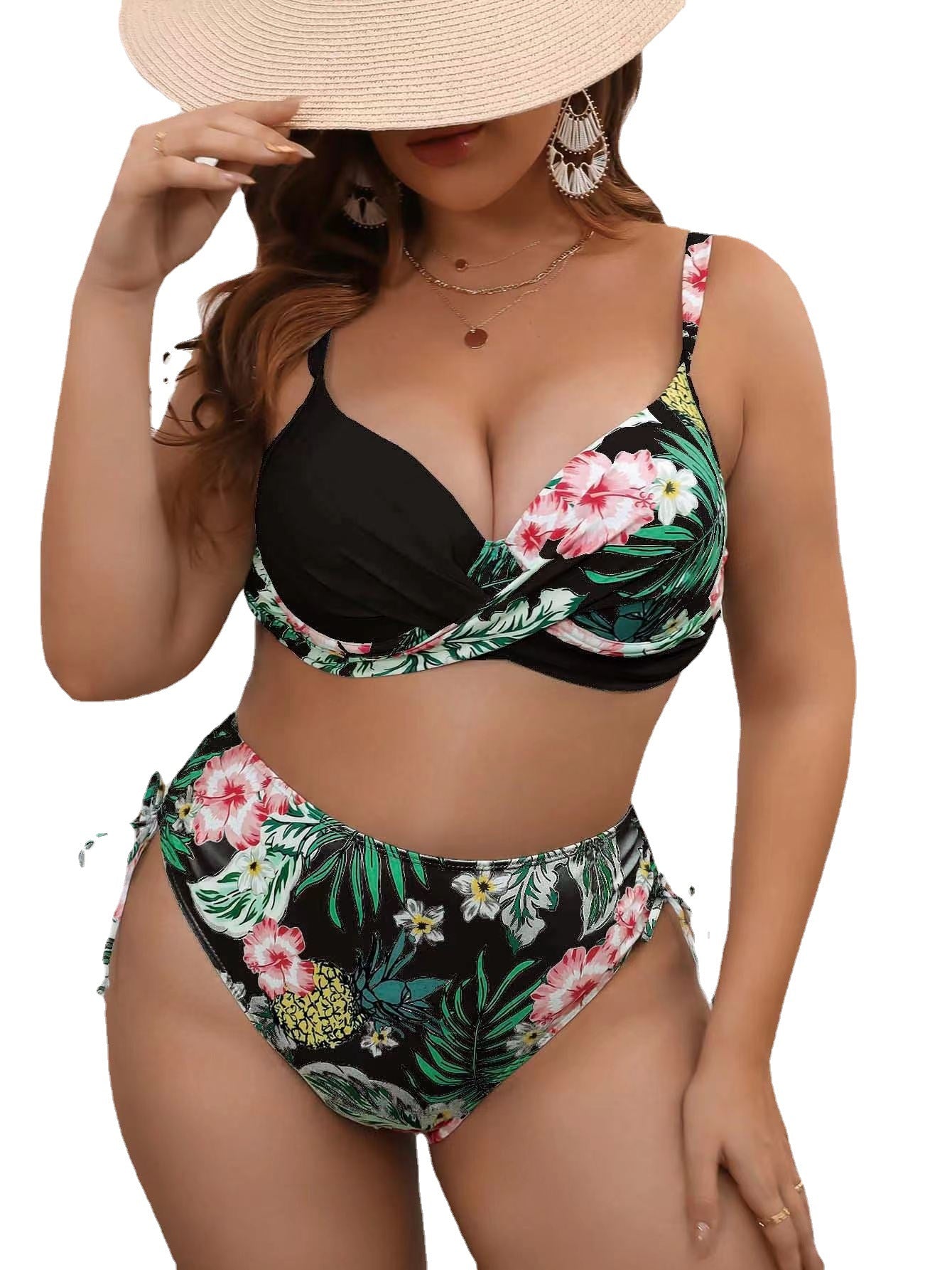 Plus Size Tropical Floral Bikini Set