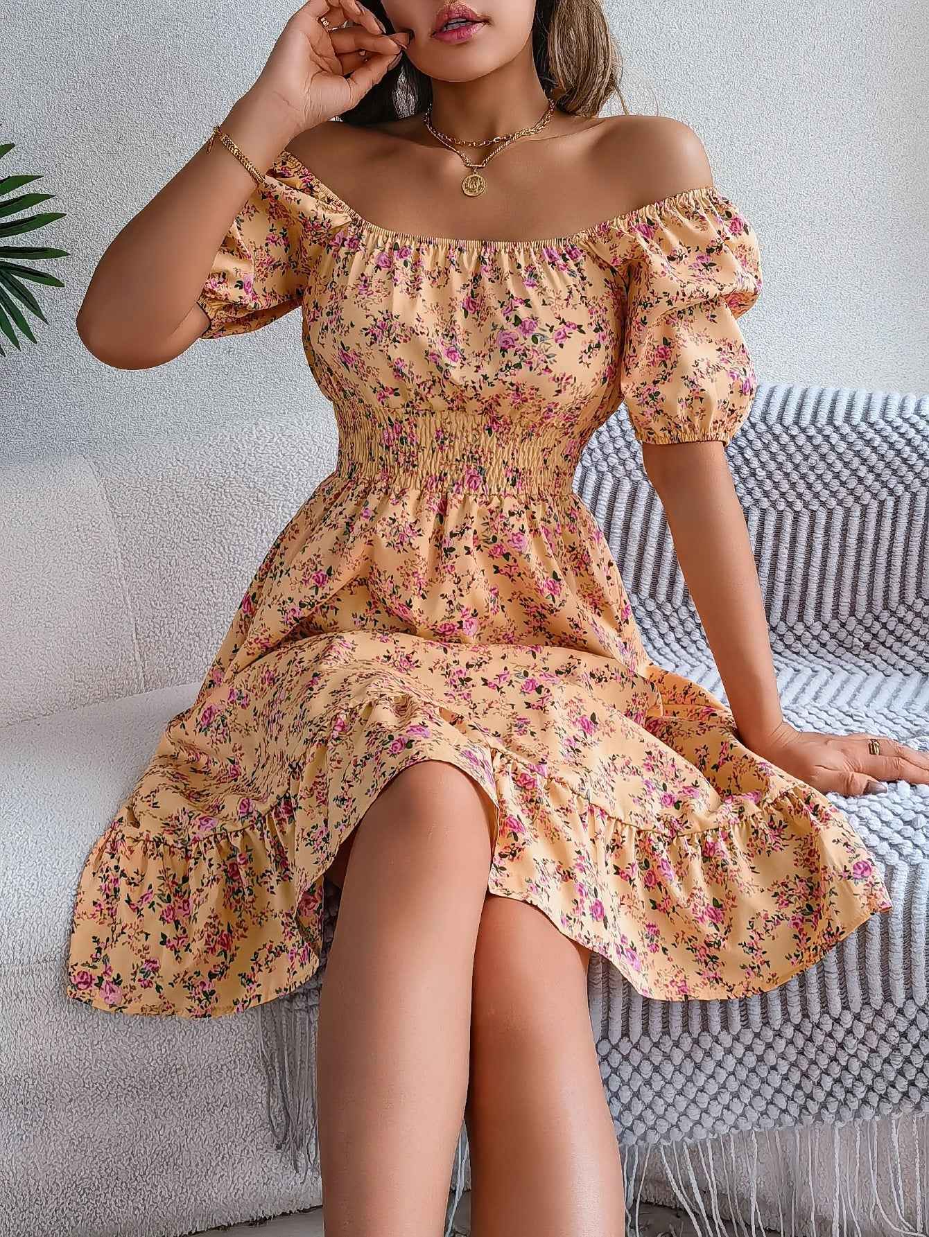 Timeless Floral Square Collar Dress