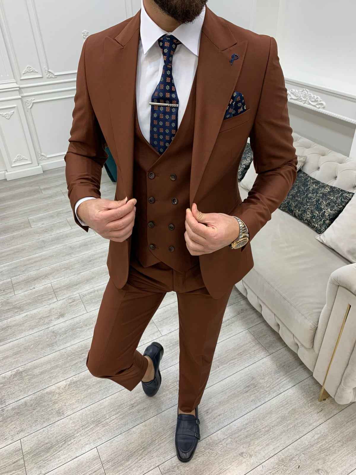 Men’s Brown 3-Piece Slim Fit Suit