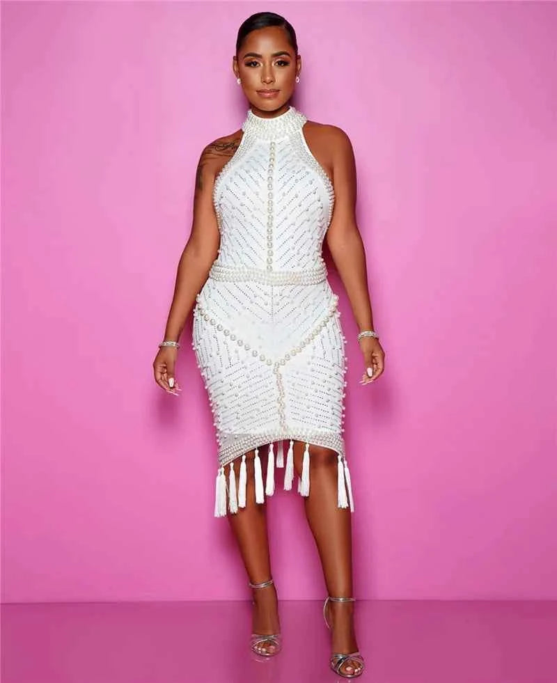 Beaded Tassel Midi Dress