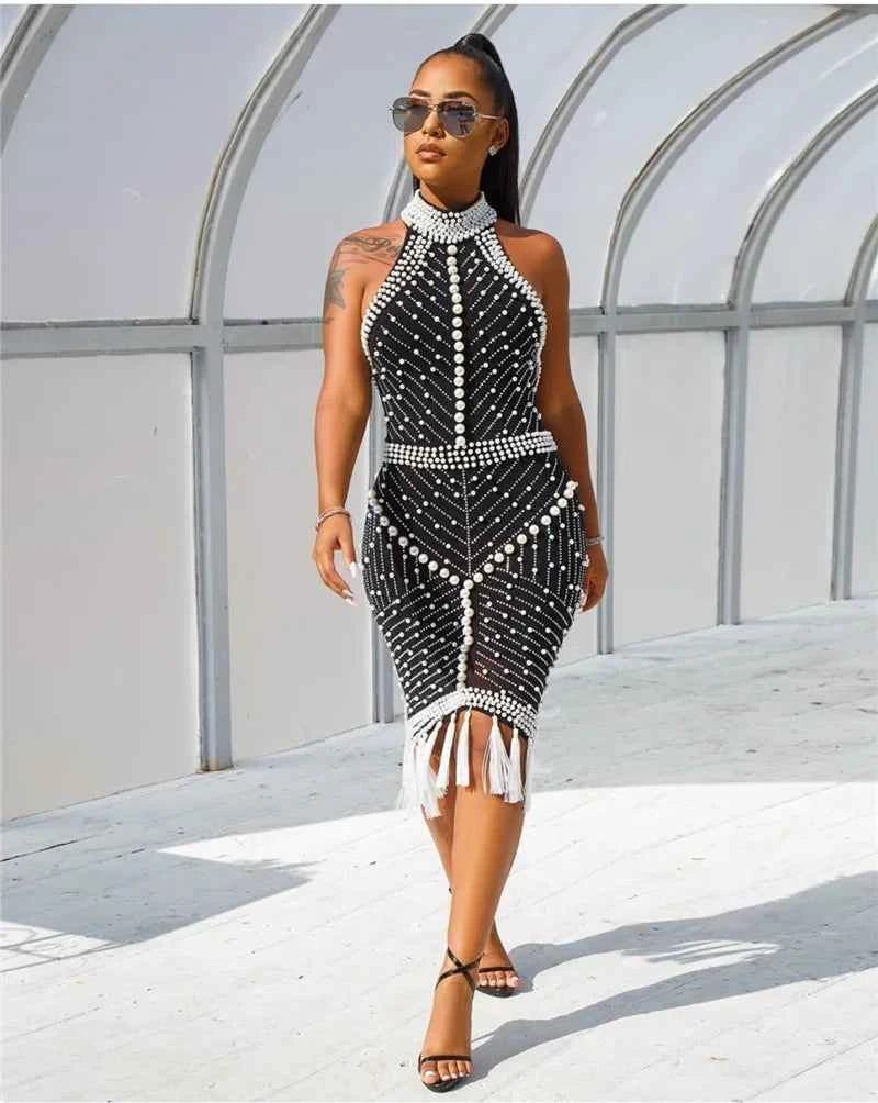 Beaded Tassel Midi Dress