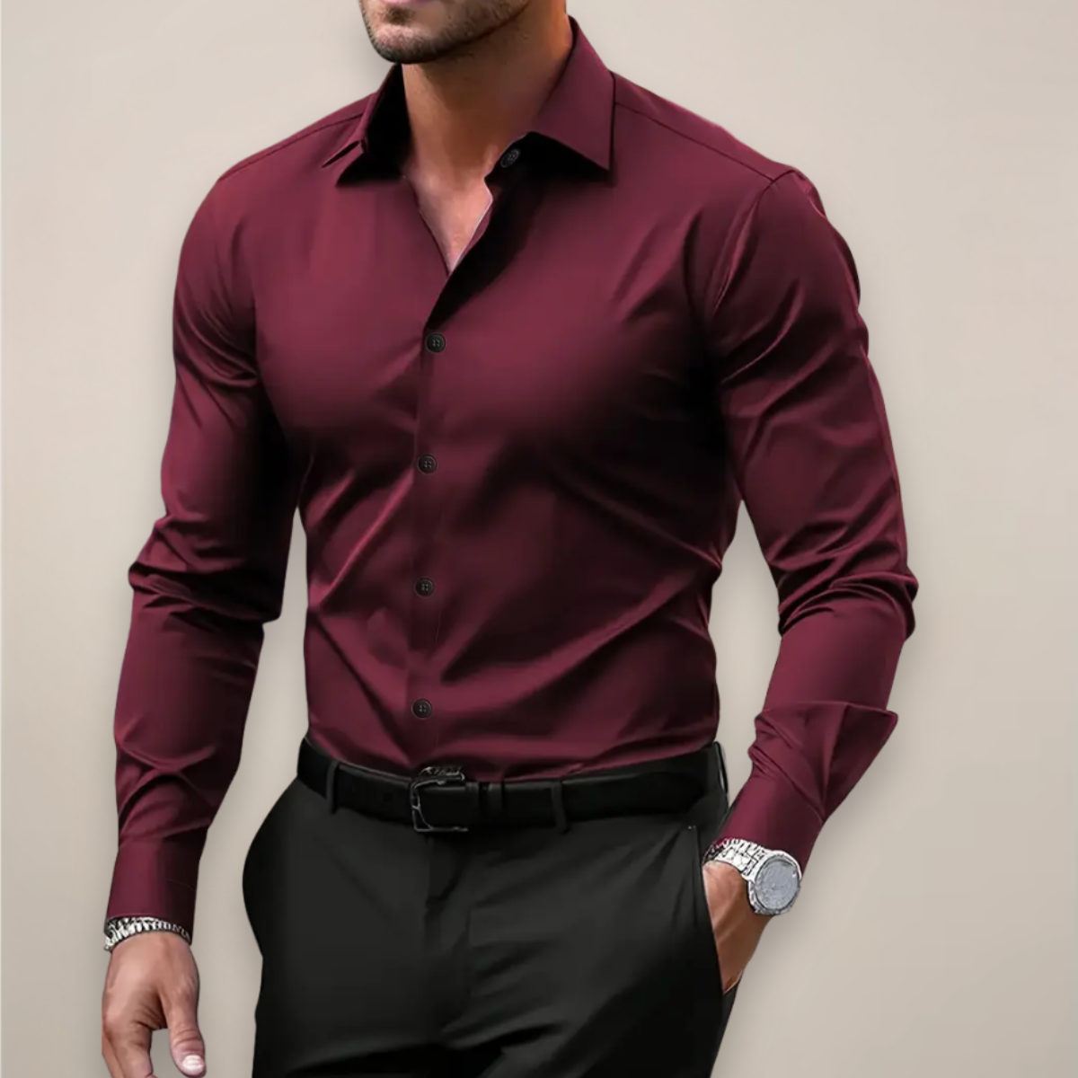 Men’s Slim Fit Satin Dress Shirt