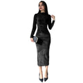 Ruched High-Neck Long Sleeve Midi Dress