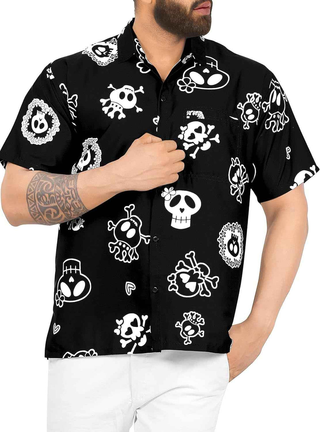 Men’s Skull Print Hawaiian Button-Up Shirt