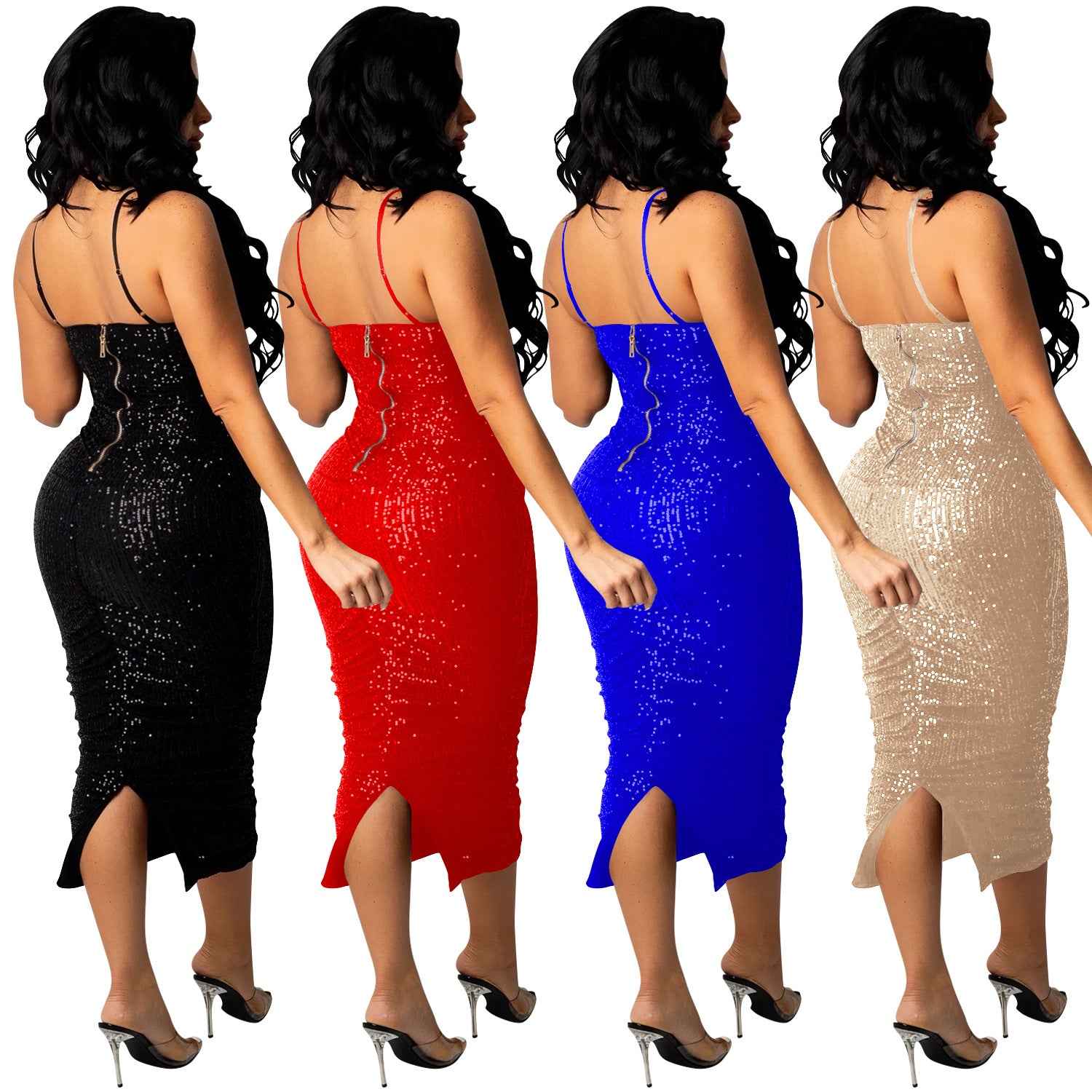 Women’s Sequin Ruched Midi Dress