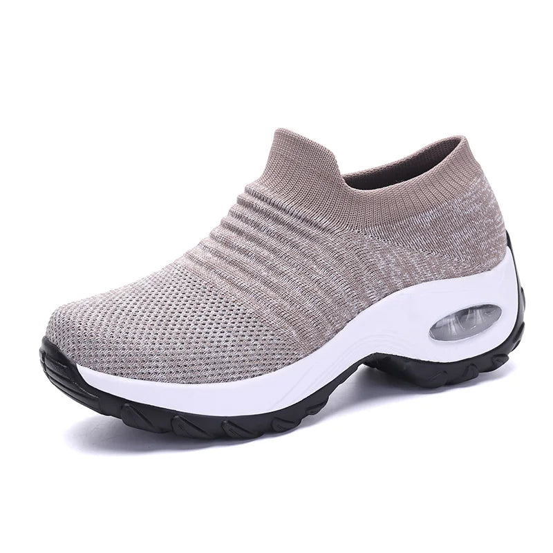 Women'S Walking Trainers Fashion Fly Weaving Sock Sneakers Breathable Comfortable Nursing Shoes Casual Platform Loafers Non-Slip