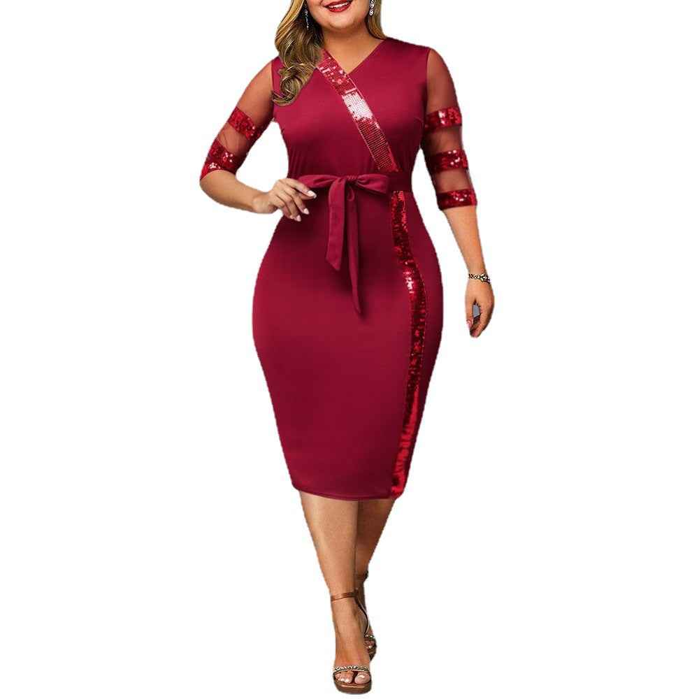 Women’s Plus Size Sequin Mesh Bodycon Dress