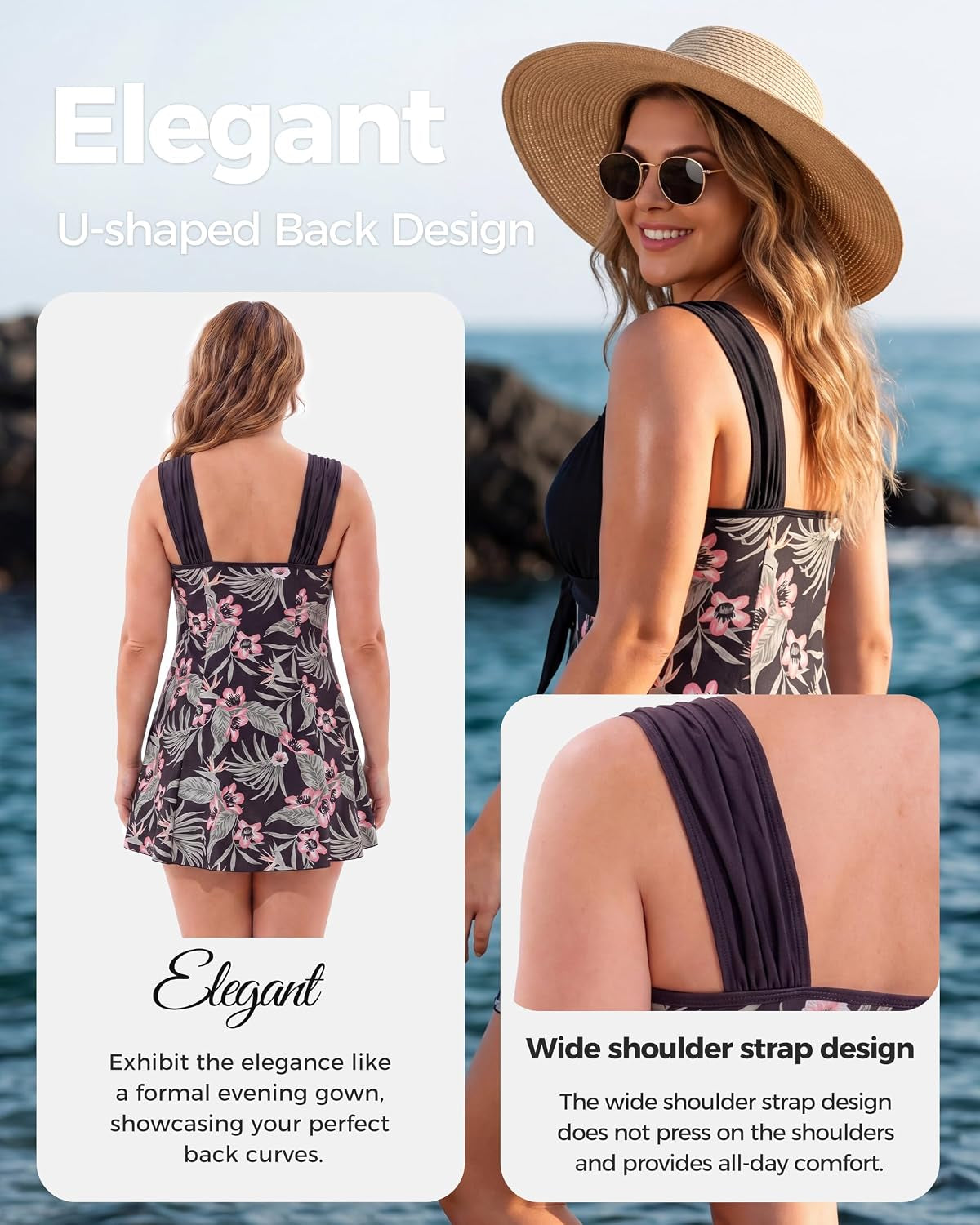 Women's Plus Size Tummy Control Swim Dress
