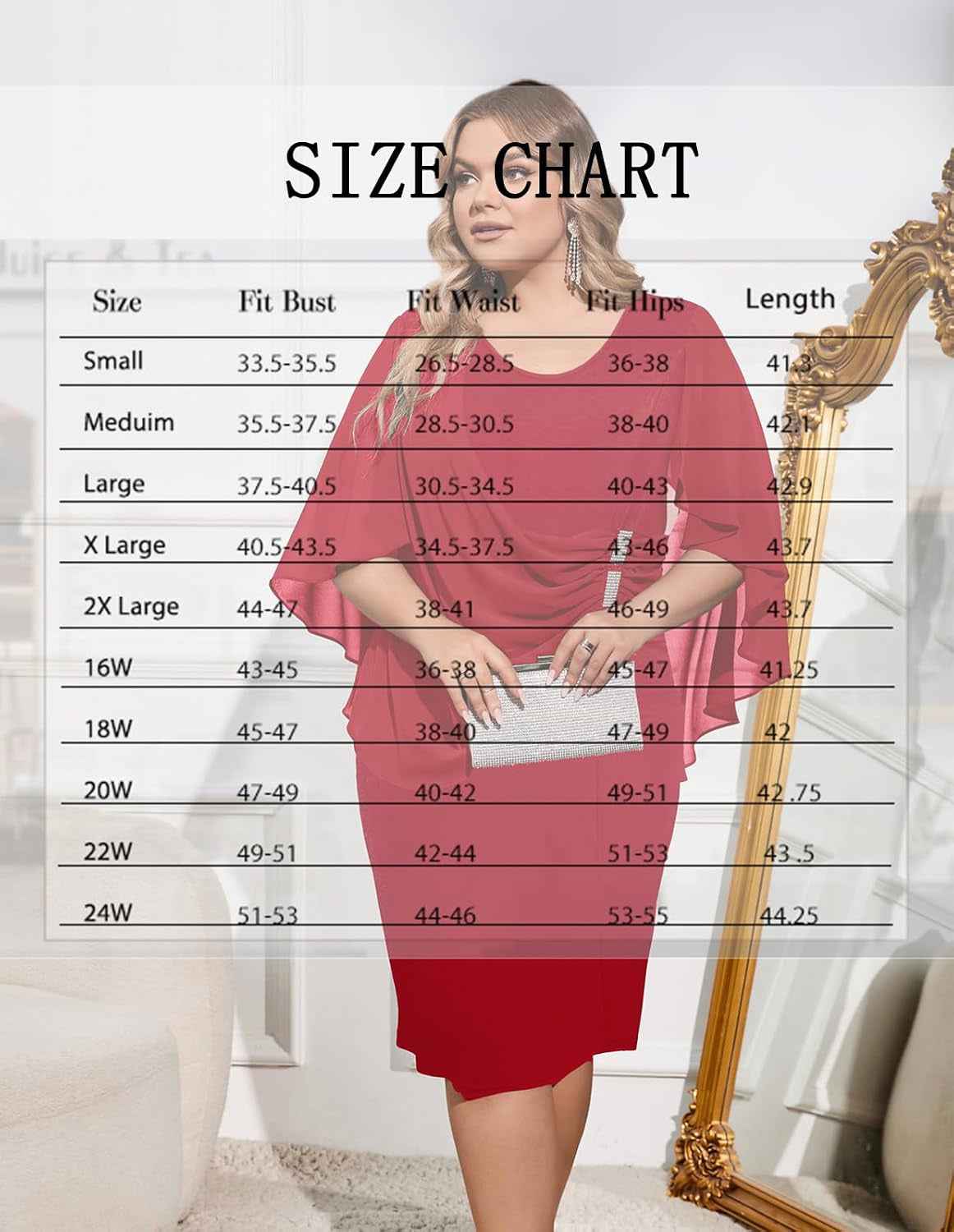 Women'S plus Size Chiffon Ruffle Flattering Cape Sleeve Bodycon Pencil Dress