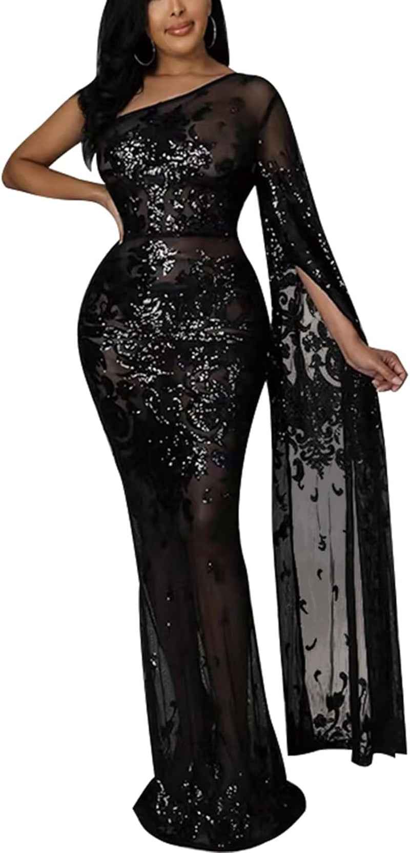 Sparkle Sheer Sequin Evening Gown