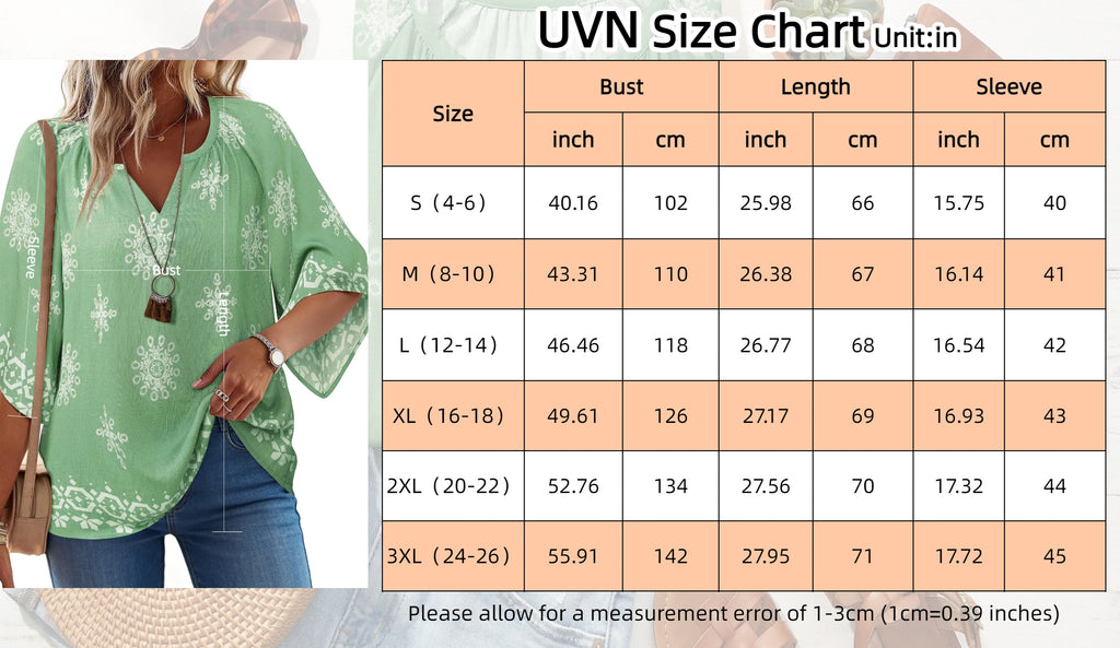 Womens Summer Blouses Bohemian 3/4 Bell Sleeve Shirts for Women V Neck Flowy Casual Pleated Tops