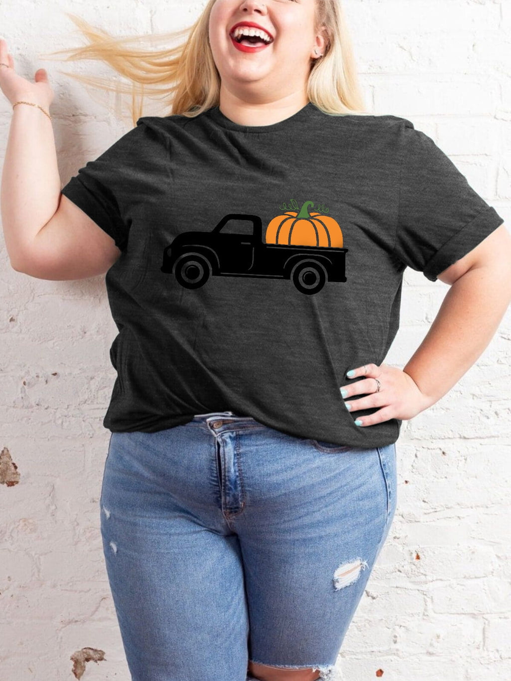 Women's Pumpkin Truck Graphic T-Shirt Plus Size
