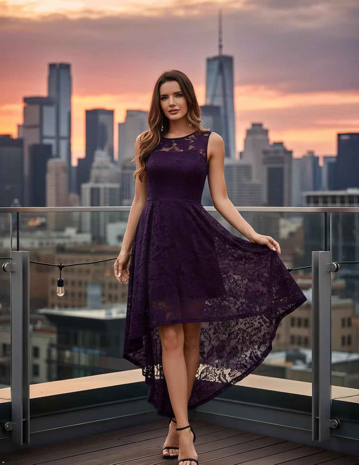 Women’s Floral Lace High-Low A-Line Dress