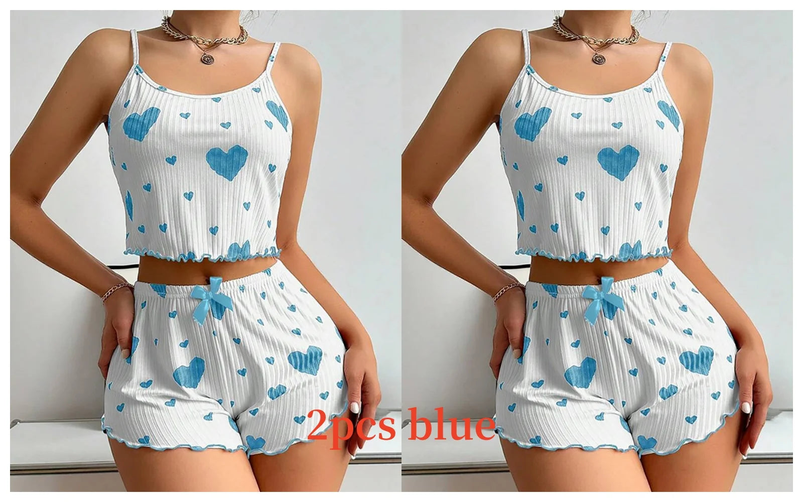 Heart Print Ribbed Pajama Set – 2 Piece Lounge Sleepwear