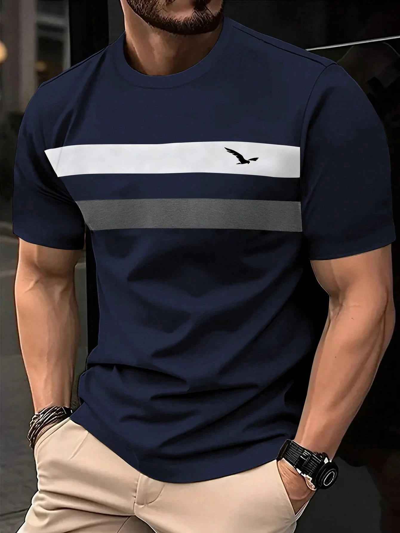 Men’s Striped Casual Crewneck T-Shirt